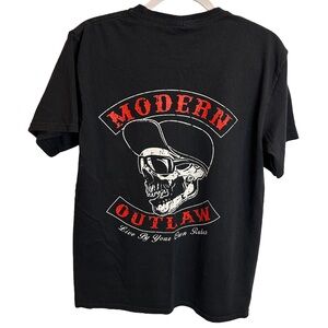 Modern‎ Outlaw White Flip Bill Black Graphic Skull Tee Medium